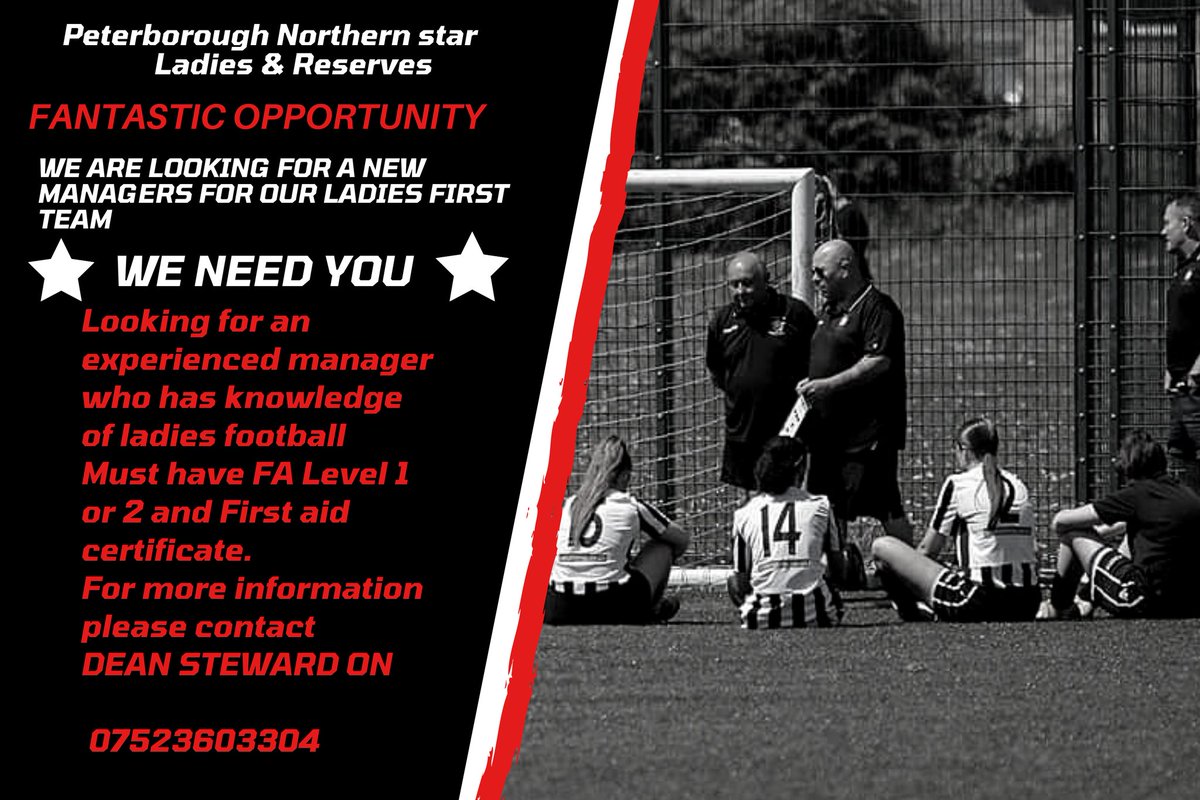 We are currently looking for a new manager to take on our fantastic first ladies team. If you are interested please contact Dean Steward 
On DeanStewardPNS@hotmail.com