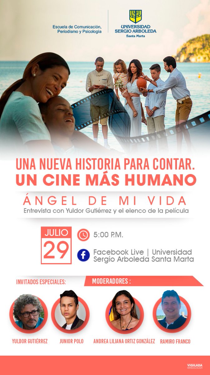 Hoy 29 de Julio queremos invitarlos a un live imperdible, por el perfil de Facebook de la Universidad Sergio Arboleda Santa Marta a las 5pm para hablar sobre un cine más humano, sobre cine con propósito. ¡Los esperamos!💫🙏