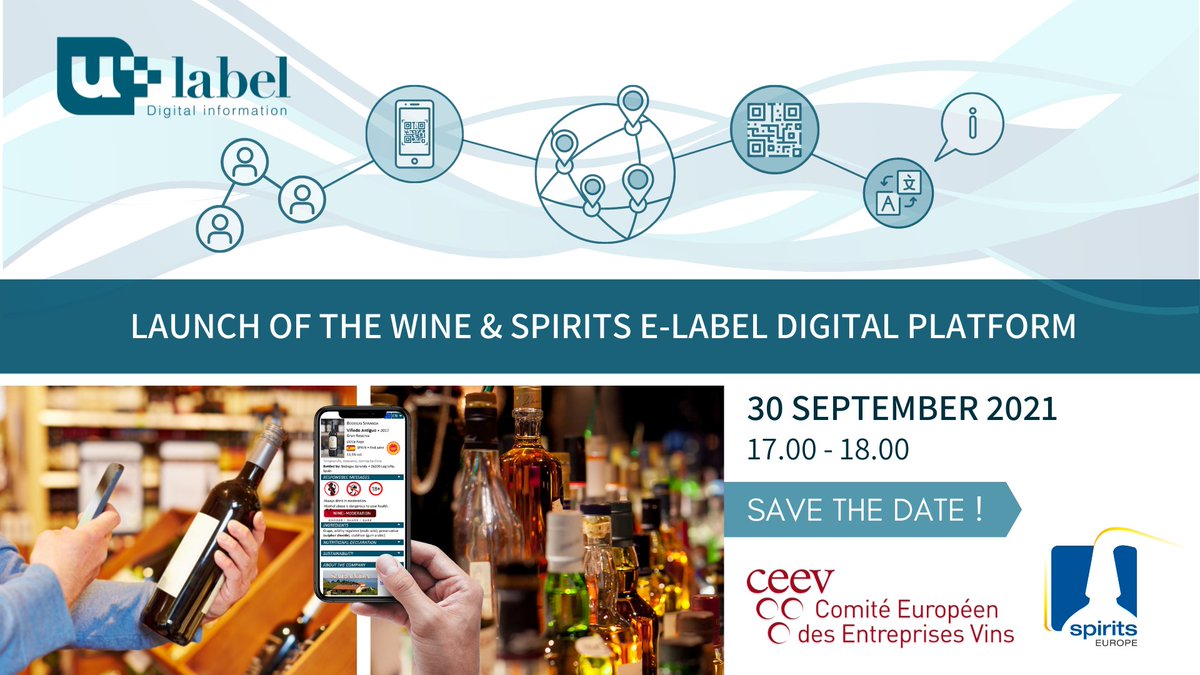 📢30 Sept: launch of U-label, the wine &amp; spirits e-label platform with the participation of Commissioner <a href="/jwojc/">Janusz Wojciechowski</a>, MEP <a href="/ITolleret/">Irène Tolleret 🇨🇵🇪🇺🇺🇦🚀!</a> &amp; #ClaireBury (Deputy DG <a href="/EU_Health/">EU One Health</a>). 🆕 tool for cies to easily create e-labels  &amp; consumers to access info📱in their language.
📝agenda &amp; Stay tuned!