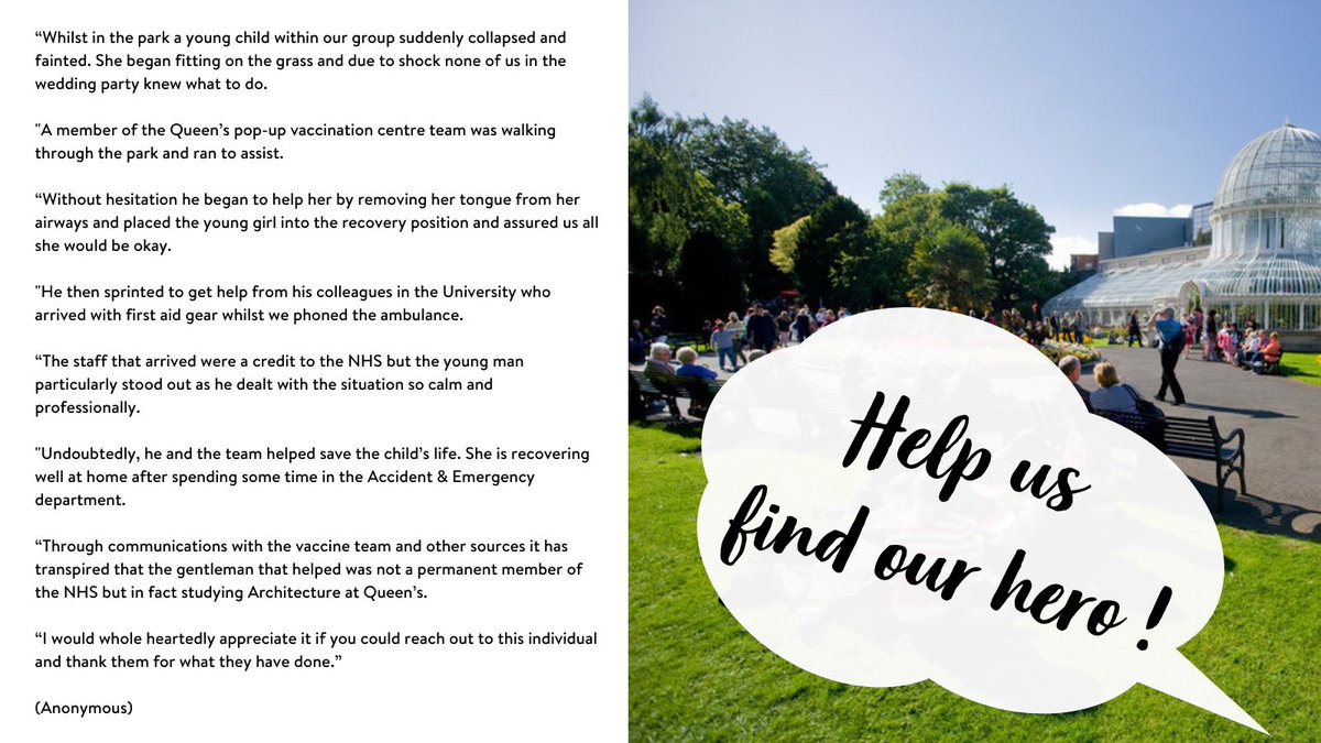Image shows Botanic Gardens with a speech bubble which says: Help us find our hero!