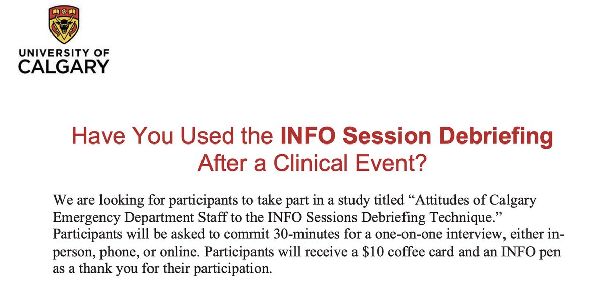 Let's talk INFO debriefing! Email Jill to get involved! @EddyLang1 @shawnkdowling @Andrew_McRae_EM @CalgaryEMres @fzaver