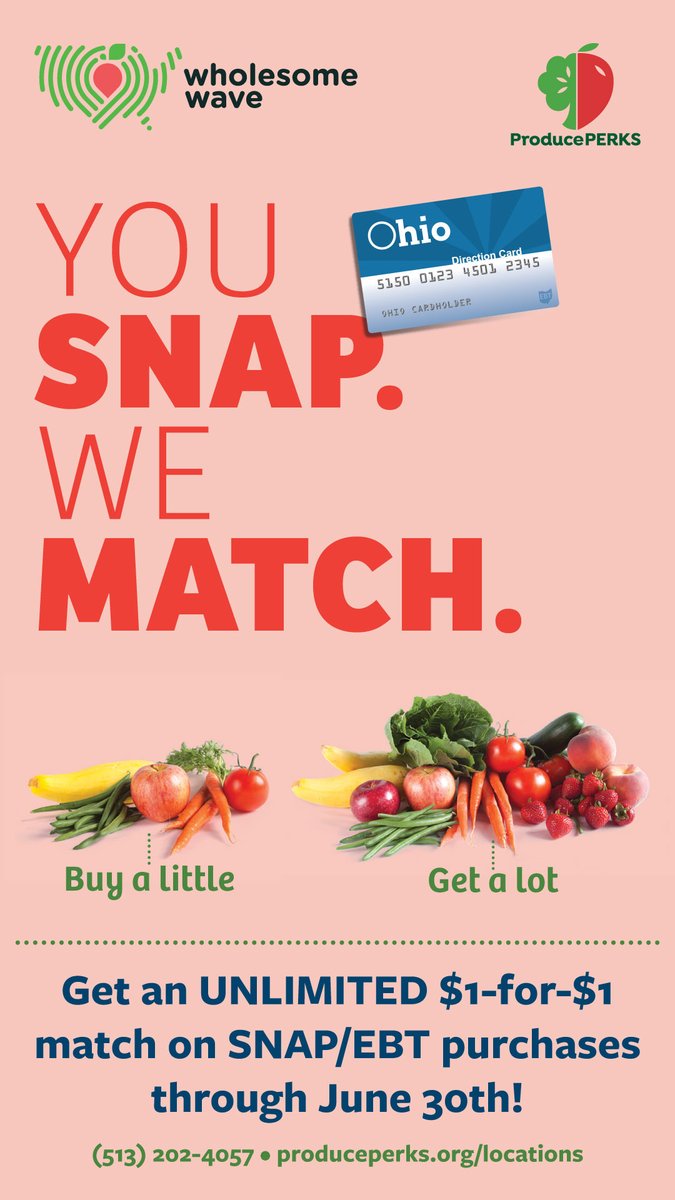 cjfsoutreach's tweet photo. ✔️Produce Perks is the healthy way to stretch your SNAP.
🛒Shop with SNAP/EBT and get FREE fruits & vegetables.🍎🥕
📍Find a location at https://t.co/XW7kQig0ur.
#ProducePerks #youSNAPweMATCH
@ProducePerks https://t.co/kMMgmiFHpg