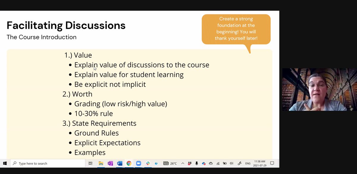 april_robbs's tweet photo. Here are a few of my favorite ideas for designing effective discussions from a presentation at #SIDLIT2021 -  "Make the students do the work!", Give examples, model substantive feedback, be present but avoid dominating the conversation. #discussions #engagement https://t.co/ZrUJ2ZEF8Q