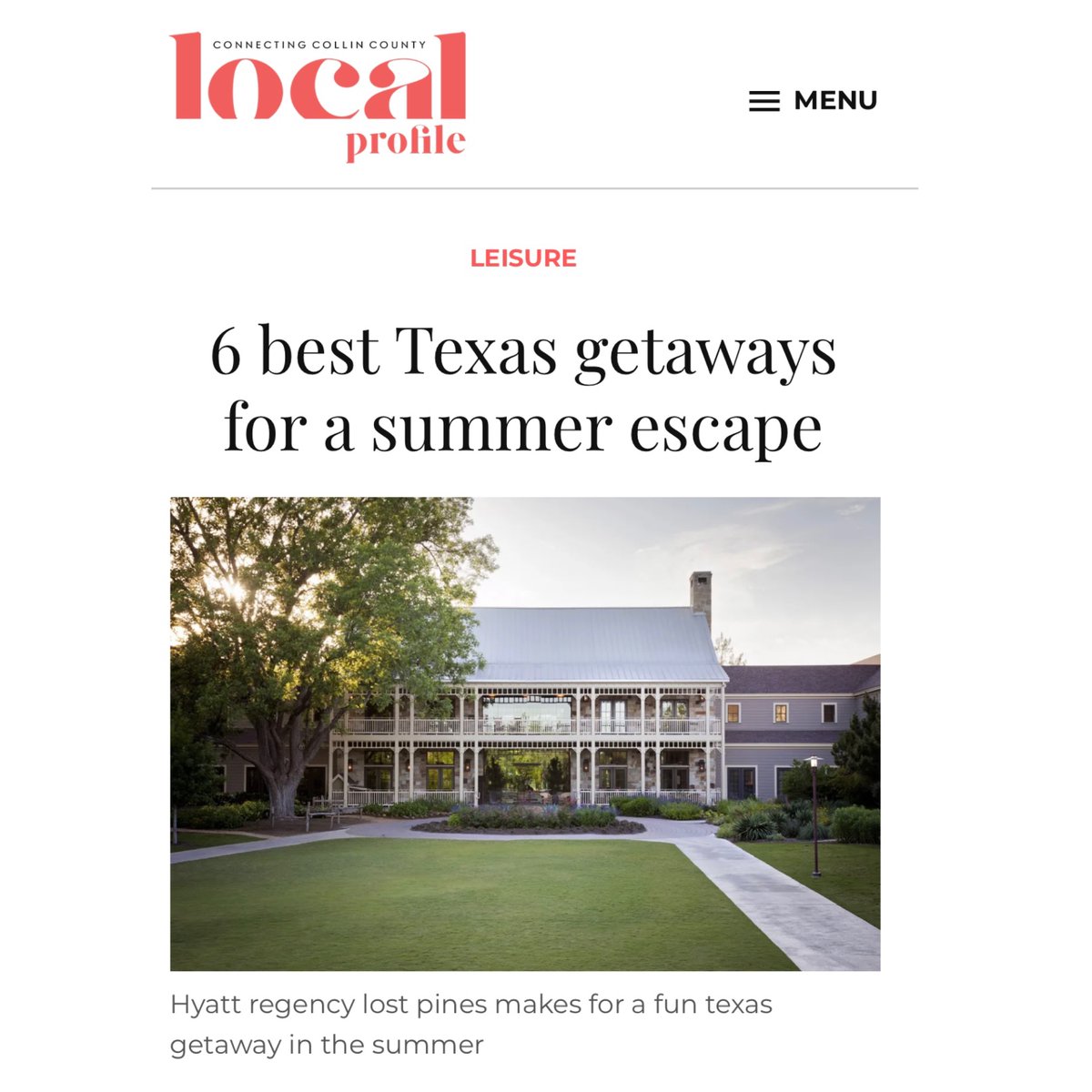 JKPR's tweet image. Looking for some Texas getaways? Check out @LocalProfile_cc “6 best Texas getaways for a summer escape” featuring @hyattlostpines  Full story: lnkd.in/ggXkmig

 #hyattlostpines #localprofile #weekendgetaway #vacationideas #resorts #summertime #texastravel