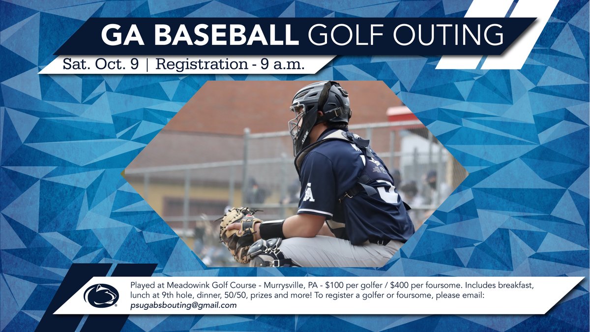 The 1st Annual GA Baseball Golf Outing will take place this fall on Oct. 9.

Email psugabsbouting@gmail.com to register individually or as a foursome. 

Reserve your spot today! #BeGreater
