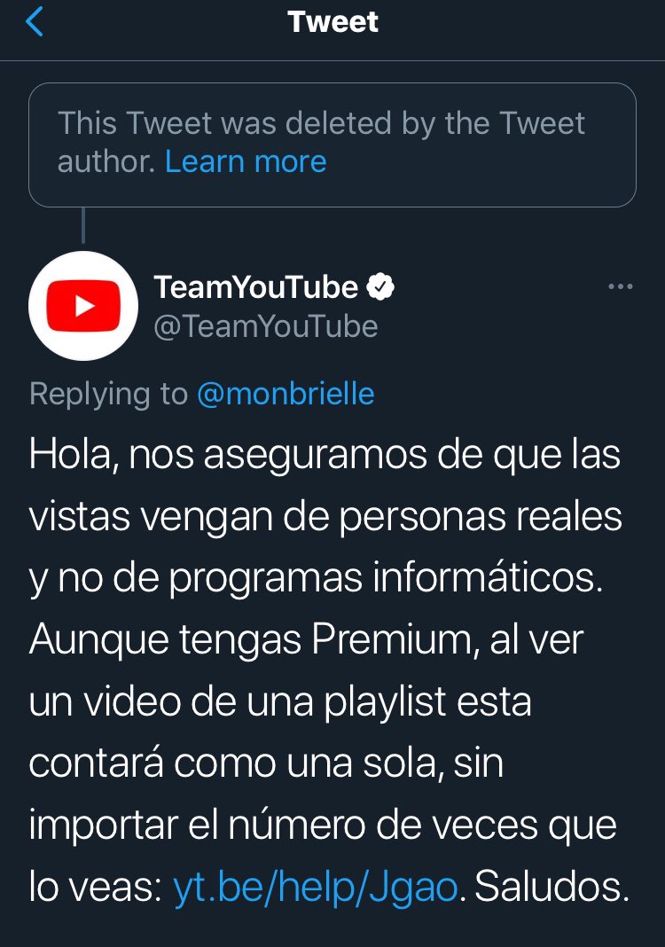 TGlobalPH's tweet photo. A thread of “PLAYLIST” tweet made by @/TeamYouTube

(The primary tweet were deleted)🚨
🔥the tweet contains as i quote “ 1 view count only per song in the playlist”
• below is the follow up tweet. And its English trans.

Link of the tweet🔗 https://t.co/vHPanDqNQC
Continue+ https://t.co/WAh6zTCoWz