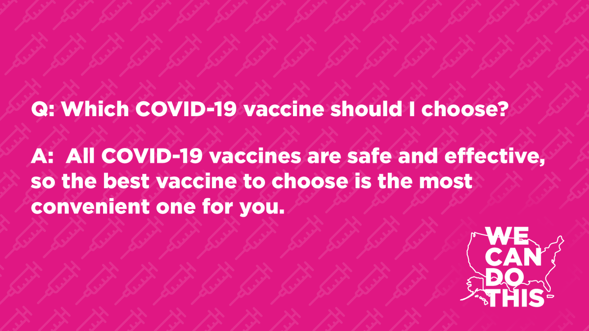 HHSGov's tweet photo. Your decision to get a COVID-19 vaccine is far more important than which vaccine you choose. Being fully vaccinated is the best way to protect yourself and your loved ones from COVID-19. Find vaccines near you at https://t.co/wcXk7LpWCH. #WeCanDoThis https://t.co/wpkb6j4oXQ