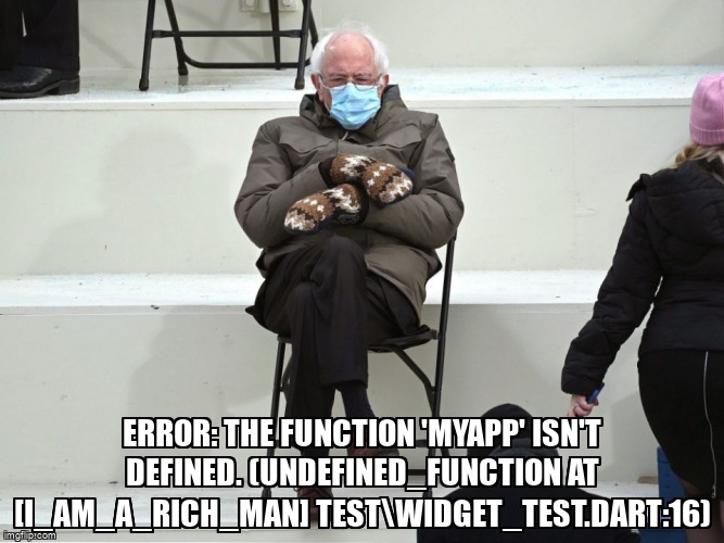 overflow_meme's tweet image. error: The function &apos;MyApp&apos; isn&apos;t defined. (undefined_function at [i_am_a_rich_man] test\widget_test.dart:16) stackoverflow.com/questions/6857… #dart #fluttertest #flutter