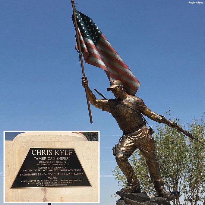 CloydRivers's tweet photo. 4 years ago today, Chris Kyle's hometown of Odessa, TX unveiled his memorial statue. RIP Legend. 🇺🇸🇺🇸 https://t.co/8g6M7WpK1m