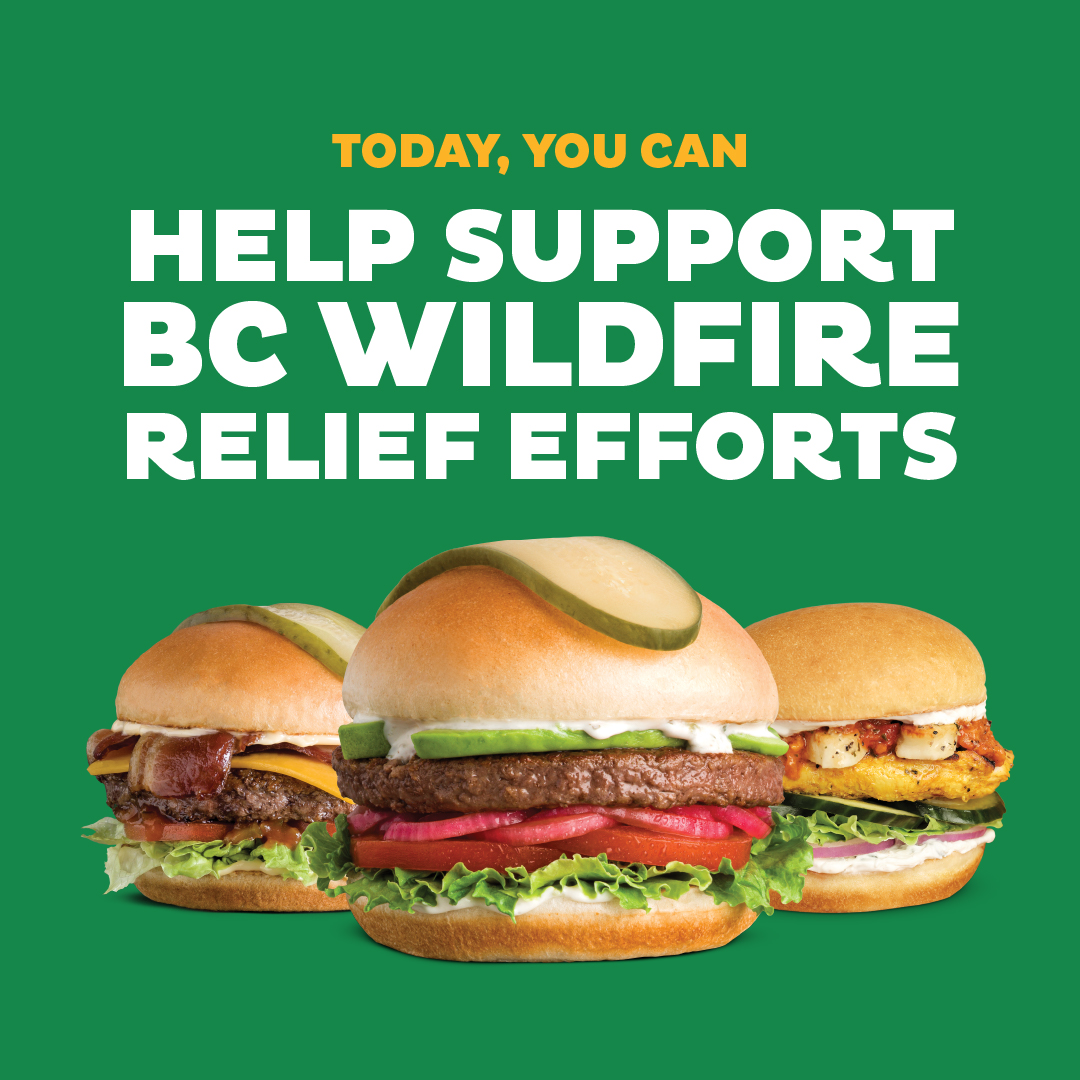 Today, $2 from every burger (and we mean ALL burgers including plant-based, veggie, fish and more!) sold across BC at White Spot, Triple O’s &amp; onboard 11 BC Ferries offering White Spot, will be donated to the Canadian Red Cross in support of BC Wildfire Relief Efforts. 🍔