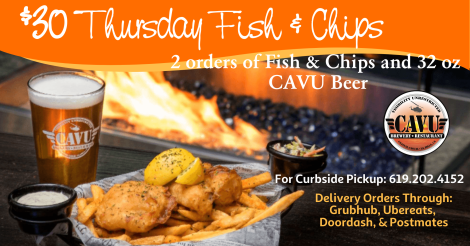 Get hoppy to get happy: 2 orders of Fish and Chips &amp; 32 oz CAVU beer