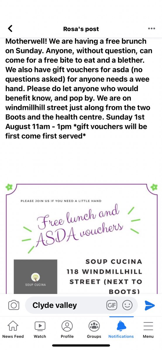 CLYDE VALLEY HIGH SCHOOL PARENT GROUP (@clydeparent) on Twitter photo <a href="/ClydeValleyHS/">Clyde Valley High School</a> <a href="/cvhs_sfl/">CVHS SfL & Inclusion</a>
Click on this photo for details
Free soup and chat and wee asda voucher no questions asked this sunday in motherwell area
For anyone who could use a wee bit of a hand <a href="/ClydeValleyHS/">Clyde Valley High School</a> <a href="/cvhs_sfl/">CVHS SfL & Inclusion</a>
Click on this photo for details
Free soup and chat and wee asda voucher no questions asked this sunday in motherwell area
For anyone who could use a wee bit of a hand