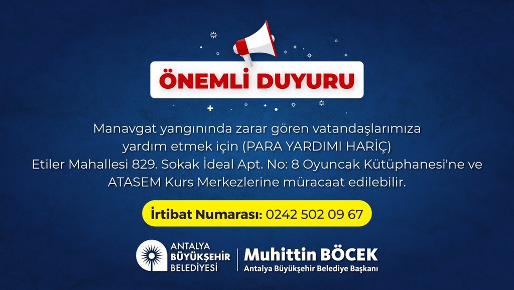 ÖNEMLİ 🔴

Manavgat'taki yaraları birlikte saralım. #ManavgatYaniyor