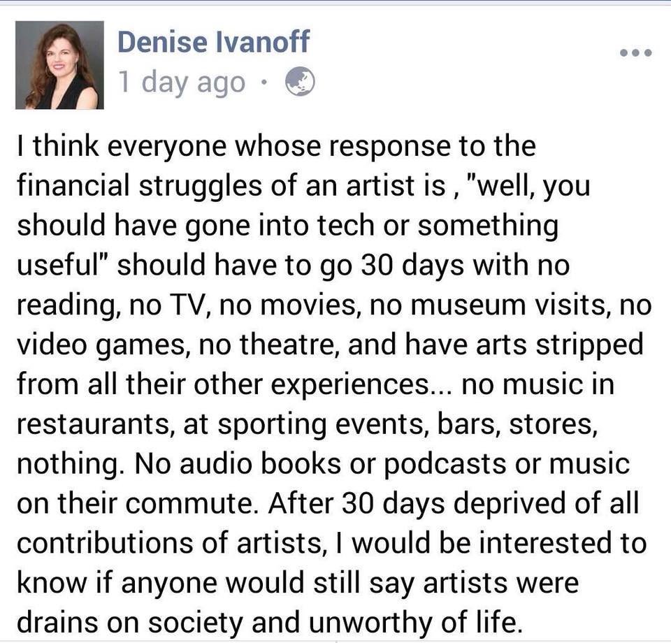 BasicIncomeIMG's tweet photo. Poverty does not help artists. It crushes them. It makes art impossible unless you meet a certain income/wealth level. If you want more art, you want something like universal basic income. https://t.co/3AExZLxIq0