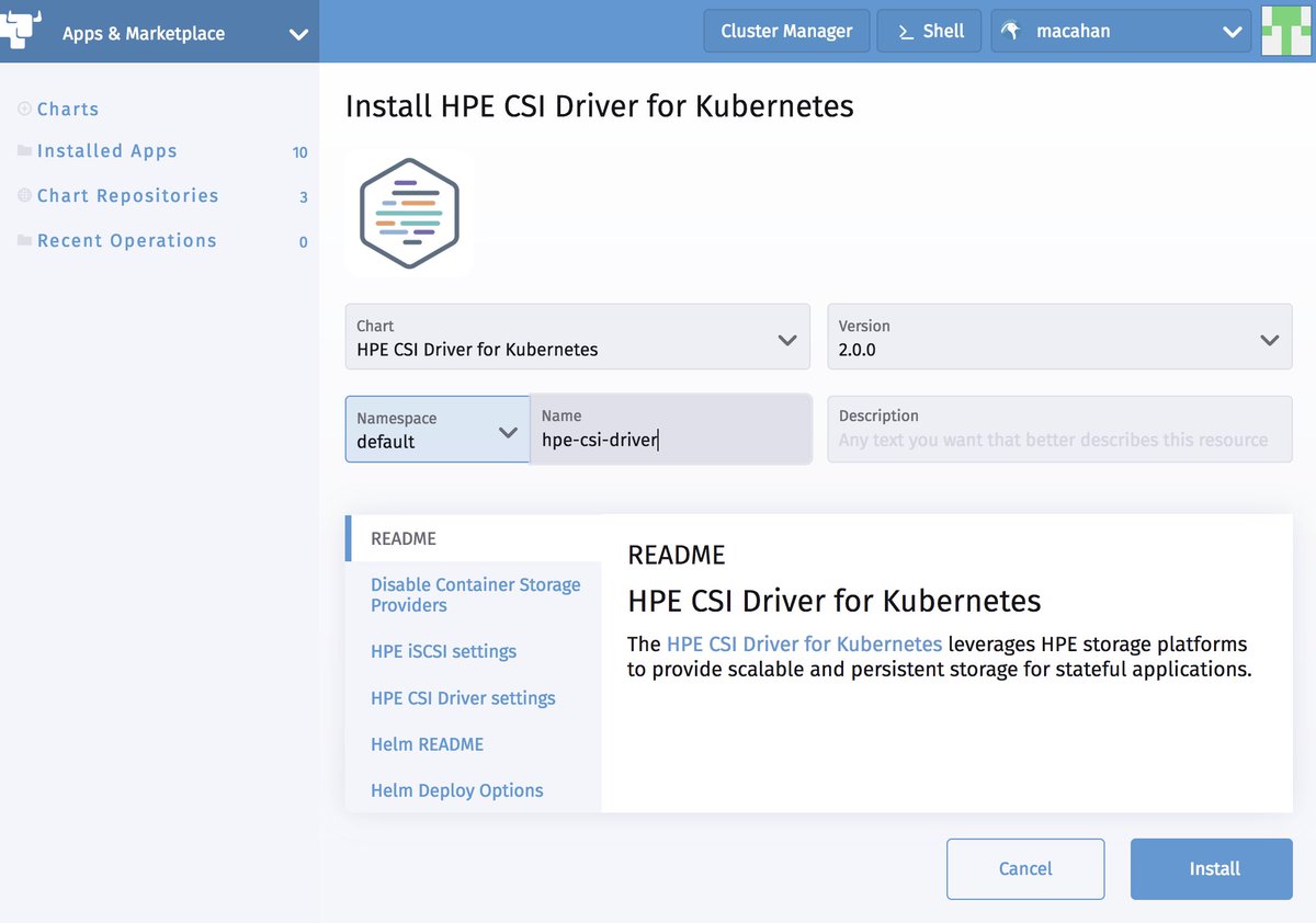 datamattsson's tweet photo. Coming soon too a @SUSE @Rancher_Labs cluster near you! @HPE CSI Driver for #Kubernetes v2.0.0 can be installed directly from "Apps & Marketplace". Learn more what's new in v2.0.0: https://t.co/jsZuxA3Ryq #DevOps #CloudNative #PersistentStorage #Containers https://t.co/SjpwVCAjVE