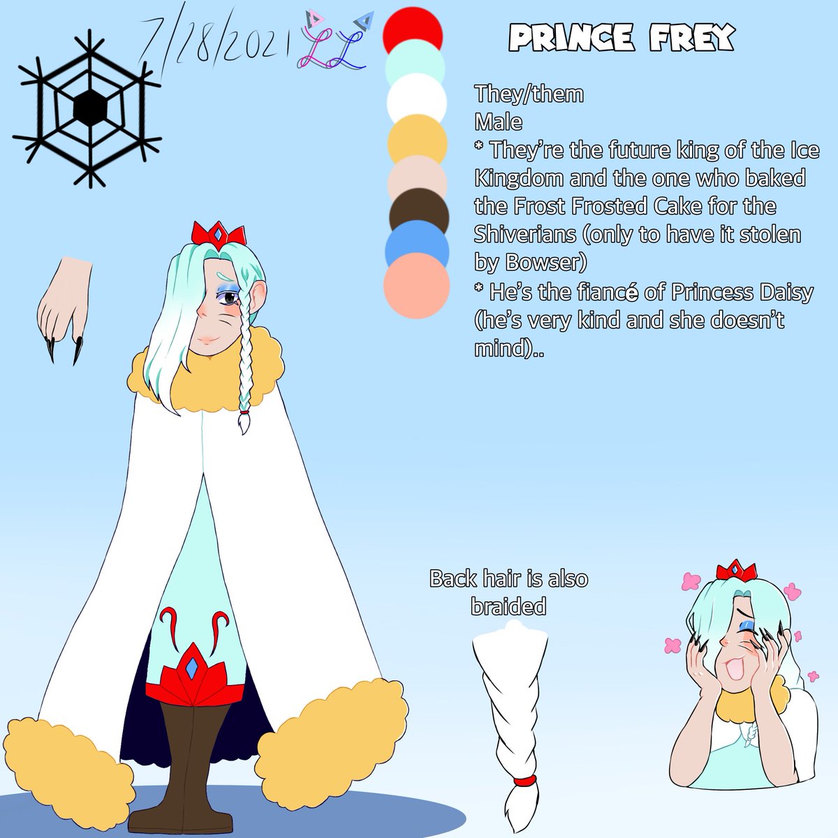 LunaLoc73064103's tweet photo. Prince Frey!
He is Daisy’s fiancé and Luigi is with King Boo! This is my AU and I actually like it like this… :)
#refrencesheet #digitalart #pleaseletmebe https://t.co/VPgCMPd2DD