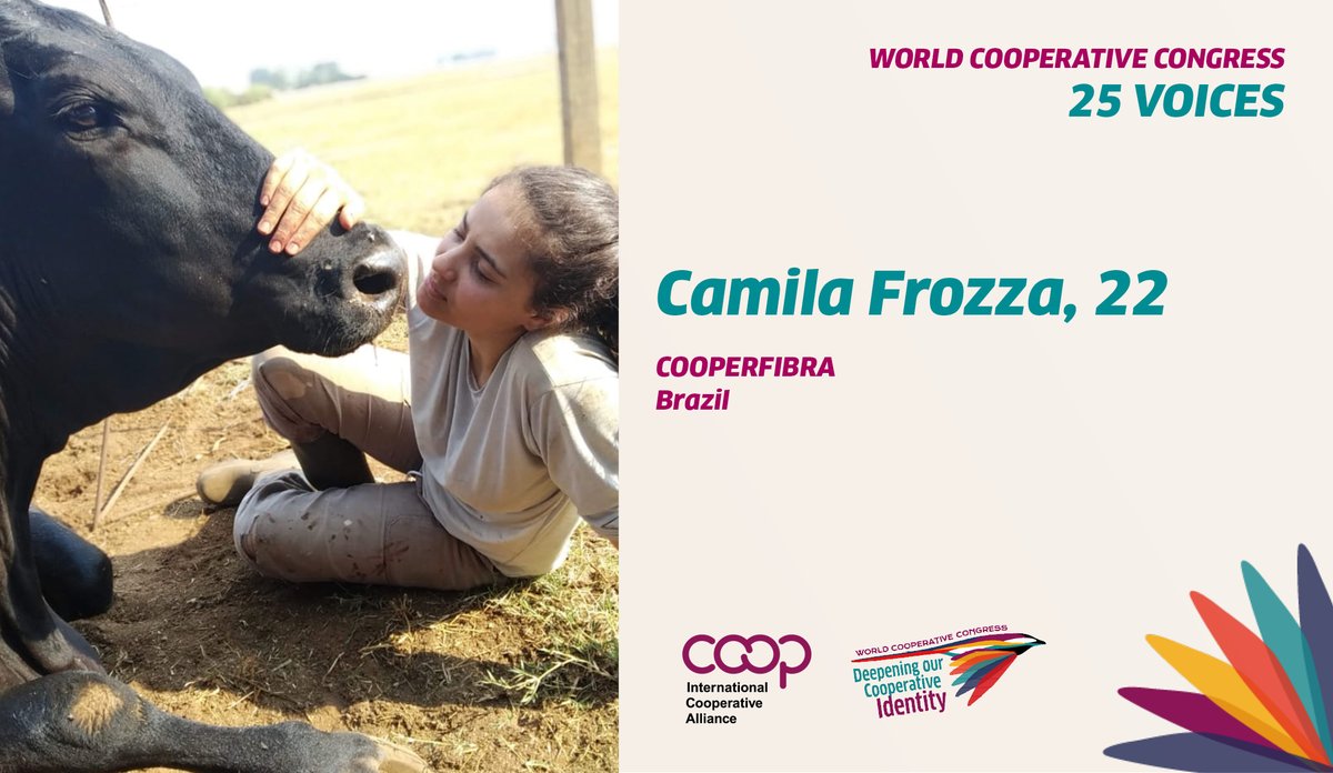 icacoop's tweet photo. “Having a #cooperative identity is knowing that unity is strength and that through cooperatives we can improve the world” says Camila Frozza (@CaFrozza) from Brazil 🇧🇷, one of our #WorldCoopCongress #25voices! 
📽️ Watch her story at https://t.co/VivHeehexj 
#wearecoops https://t.co/GvzTmxchkh