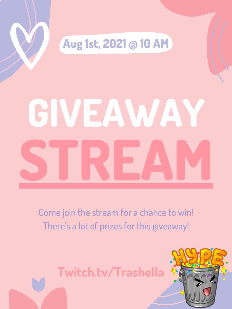 Pssst! Have you heard there's a giveaway this weekend? 👀

Join in on our big giveaway stream this Sunday, Aug 1st @ 10 am, EST! 🎉 There's 10+ prizes to be won!

Don't miss out!!! ❤️🥳

#twitch #TwitchAffliate #GiveawayAlert #giveaway