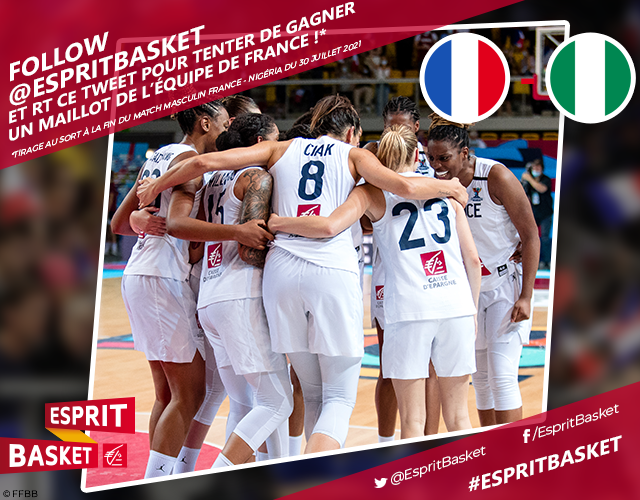 EspritBasket's tweet photo. #VousEtreUtile 
Les Bleues retrouvent les parquets face au Nigéria ce vendredi à 10h20 !

Pour l'occasion, follow + RT pour gagner leur maillot 🇫🇷
#EspritBasket https://t.co/qsZfvn53Mp
