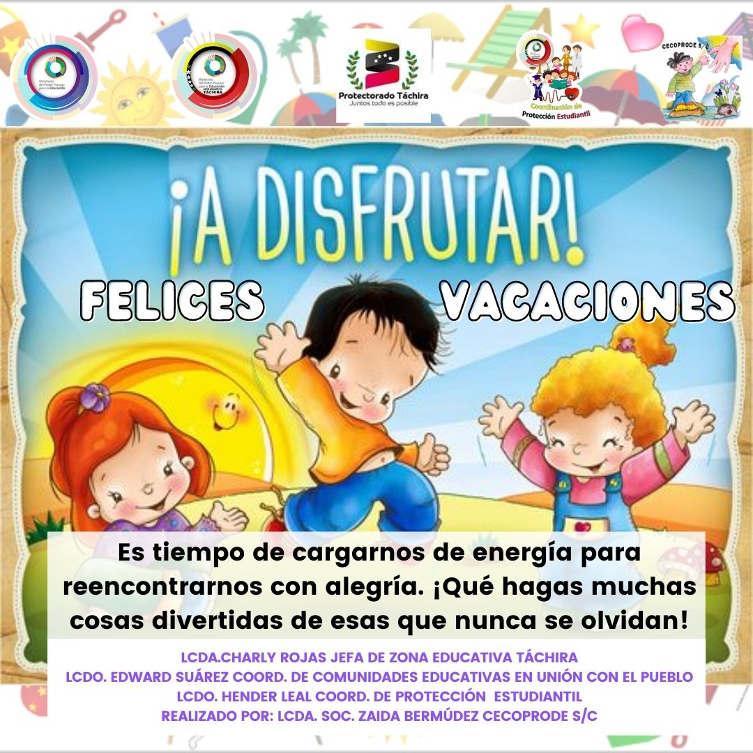 zailuna74's tweet photo. Es tiempo de cargarnos de energía para reencontrarnos con alegría. FELICES VACACIONES . #CadaFamiliaUnaEscuela @CecoprodeSc1 @JorgePerezVZLA
@charlychaves
@ZonaEducTachira
@MPPEDUCACION
@SPETachira
@edward_arellano https://t.co/kfNDh4Nn7Q