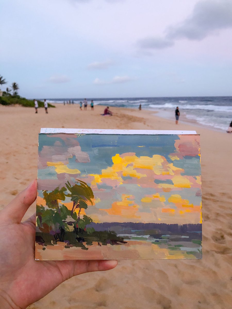 tommykimart's tweet photo. More clouds and the beach at Sandy beach in Hawaii❤️ #gouache #pleinair https://t.co/5SmwZMH70M