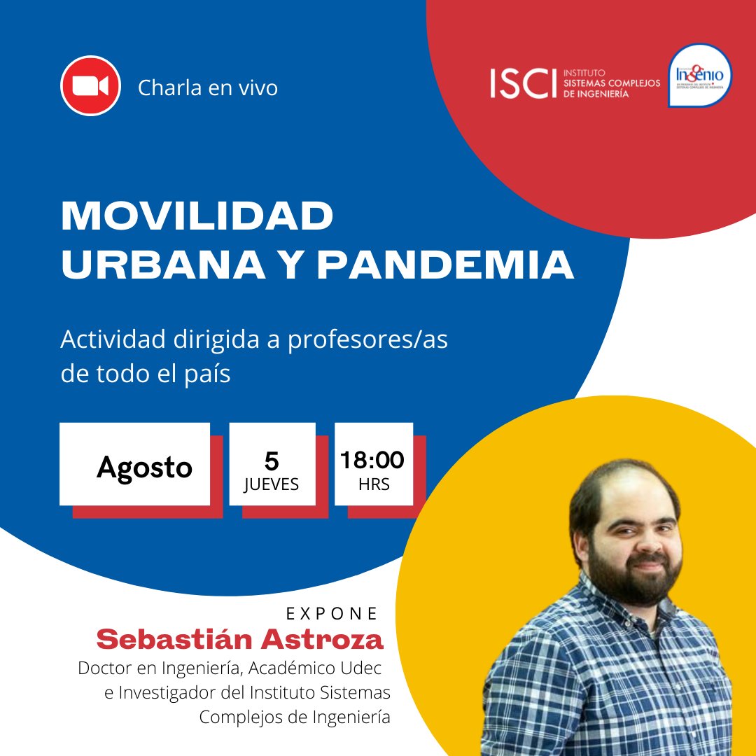 DIIUdeC's tweet photo. La pandemia cambió la movilidad de las personas y afectado al sistema de transporte. 
L@s invitamos a participar de esta charla preparada para docentes, por el académico el @centroISCI, y profesor de la @fiudec y #DII, Sebastián Astroza. 

Inscripciones:   https://t.co/lcQrGuVDtq https://t.co/EwKEhIzABE