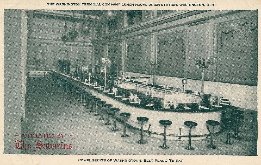 #tbt to a c. 1920 postcard of the former lunch counter in Union Station where people could have a nice casual dining experience while watching trains arriving. This space, next to the East Hall, now has two levels: lower for retail and upstairs for private events. #unionstation