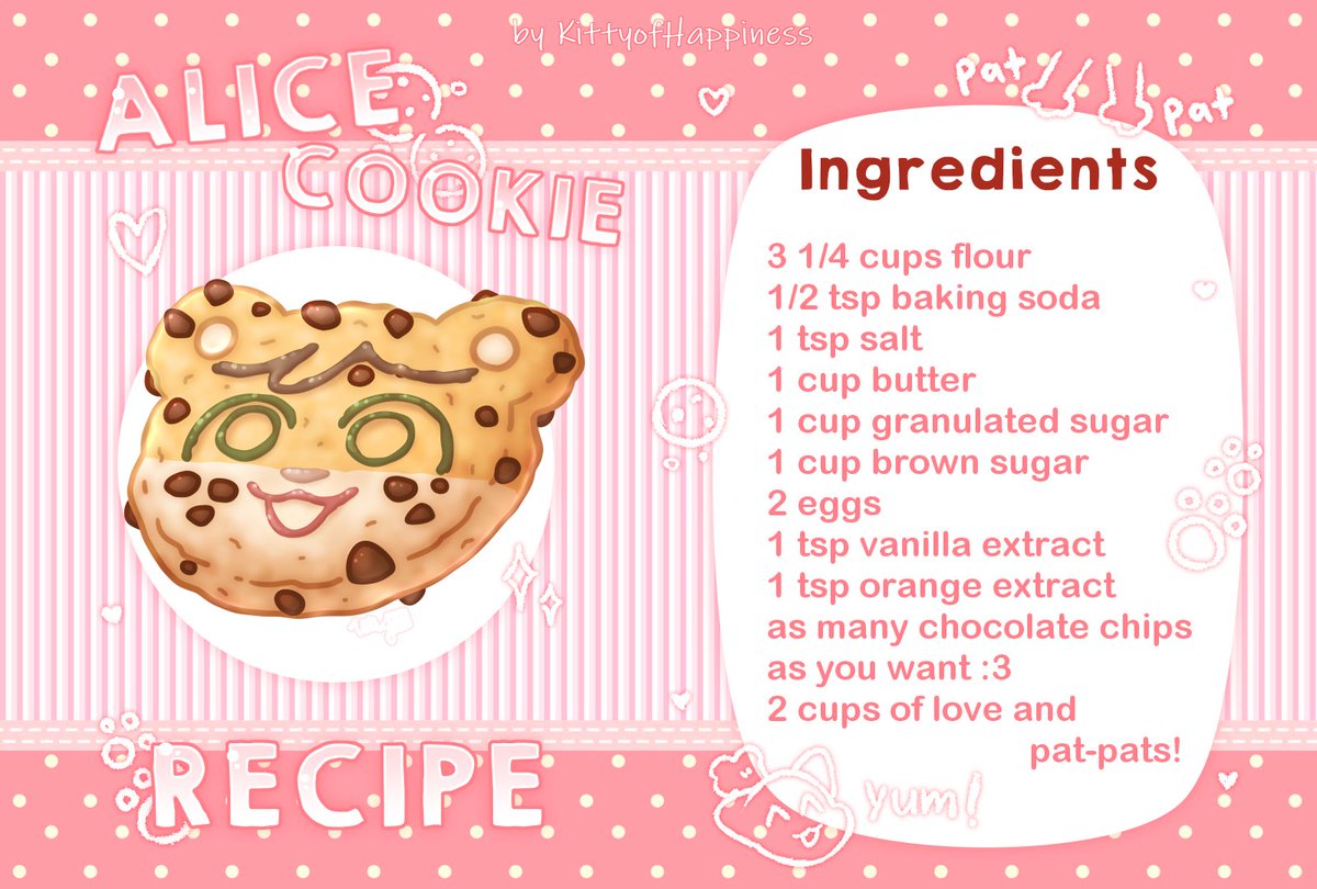 kitofhappiness's tweet photo. no fanarts today, just cookies!
p.s. ingredients may not match the actual recipe
#DatAliceFanart https://t.co/NMtfjzFHvf