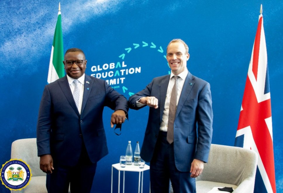 At GPE Summit Today, President Bio had positive bilateral talks with UK Prime Minister Boris Johnson &amp; the Foreign Secretary Domminic Raab. 
2 benefits for Sierra Leone: 1. the 'Special Relationship' remains strong, 2. Sierra Leone will not be too affected by UK drastic ODA cuts