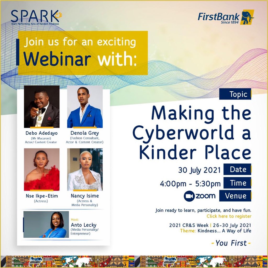 Cele__Audu's tweet image. I just want to let you know we can make the Cyberworld a kinder place.

Come join your faves on an exciting talk as they speak on "Making the Cyberworld a kinder place".

#SPARKWEEK
#YouFirst
#CyberKindness

Thread ⬇️