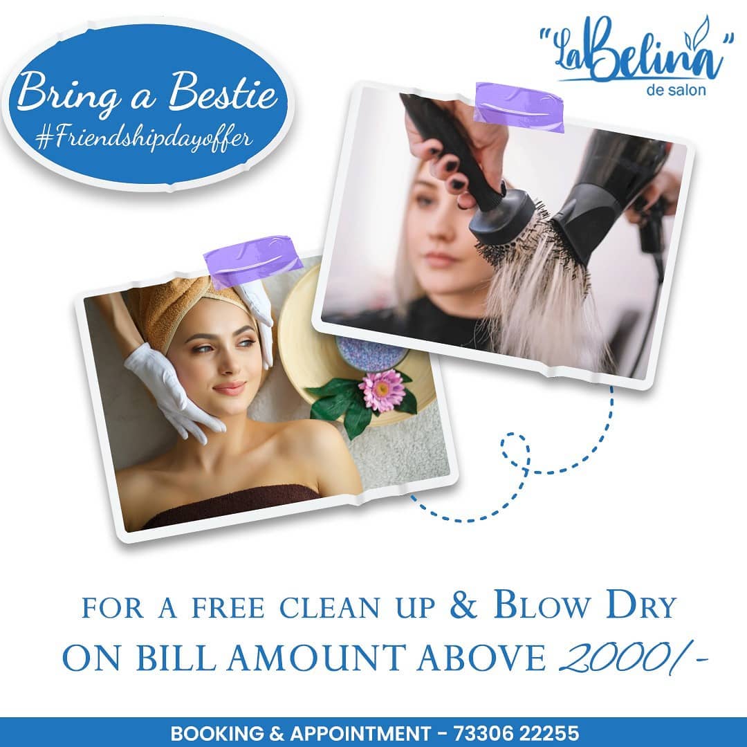 Neeru_Makeup's tweet photo. FRIENDSHIP DAY SPECIAL OFFER
Bring a bestie along with you to Labelina De Salon and spa and get her free clean up and Blow dry on bill amount above 2000/-.
Hurry up and avail this offer.

Book an Appointment - 7330622255

#neerumohan #neerumohanmakeup #friendshipdayoffer https://t.co/zGdFAWG4KB