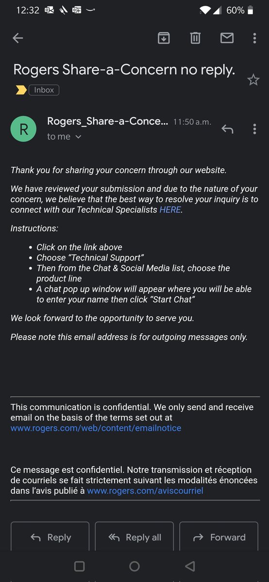 I wrote a detailed email today via the concerns section of <a href="/RogersHelps/">RogersHelps</a> website asking for follow up on 3x service interruptions related to weather. Response below, should have just said "live with it". Redirected right back to where I started. #fail #customerexperience #rogers
