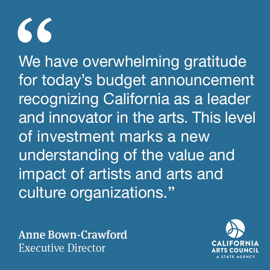CalArtsCouncil's tweet image. California’s state budget includes $100M in added funds for the arts! Details in our latest announcement: arts.ca.gov/press-release/… #ArtsCA #artsboost #caleg #CAForAll