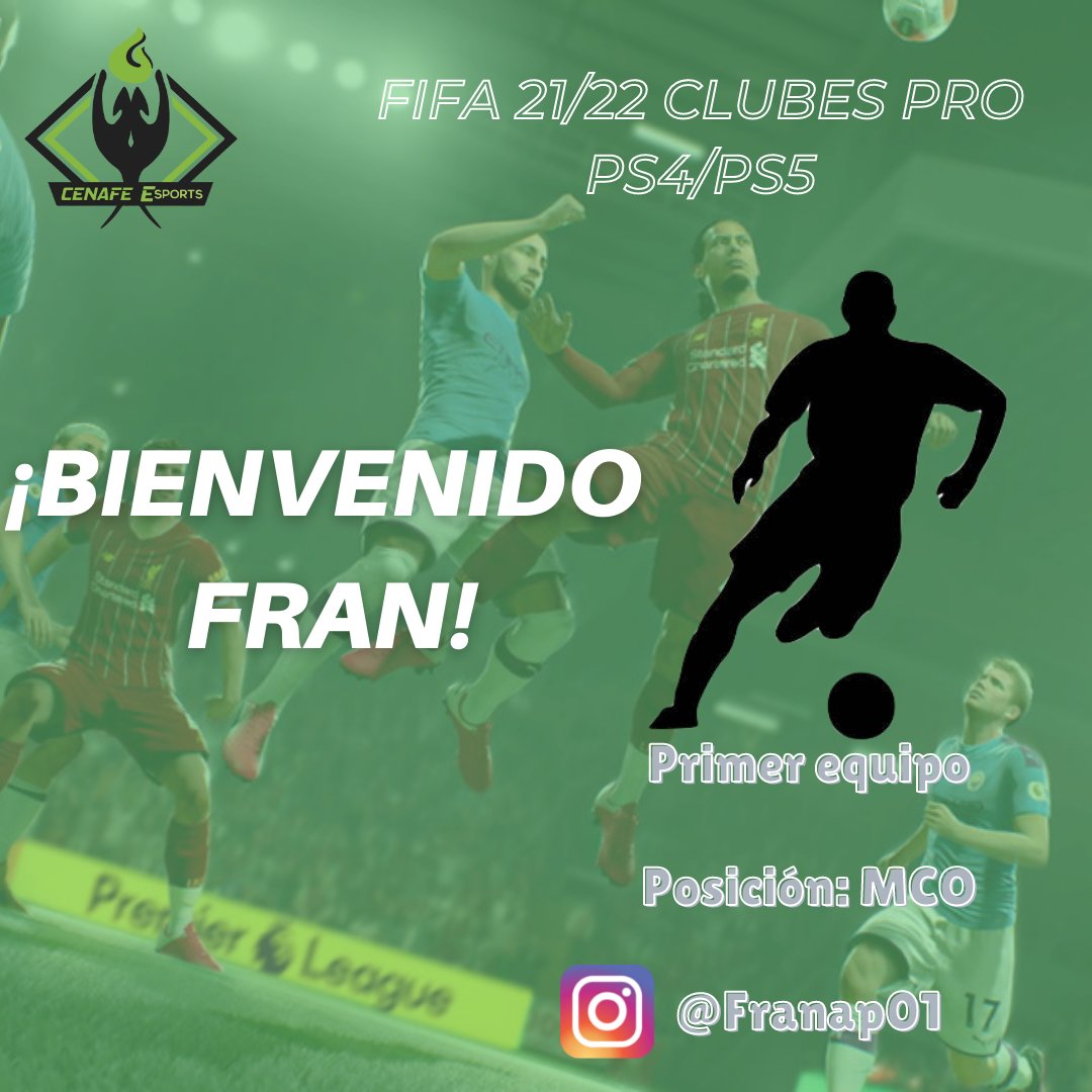 👏¡¡Nuevo fichaje para la sección de Clubes Pro en PS4/PS5!!👏
Tenemos el placer de presentaros a Fran, el que será nuestro segundo capitán en la siguiente temporada.
¡Bienvenido grande!😉 @cenafe_escuelas
