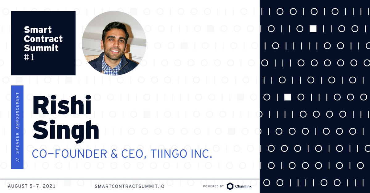 I am proud to announce I will be speaking at @Chainlink’s #SmartCon this August 5-7!  Click the link below to register. It's been an amazing journey leading <a href="/TiingoFinance/">Tiingo</a> Chainlink integrations as we bring our data to blockchain apps and #DEFI hopin.com/events/smart-c…