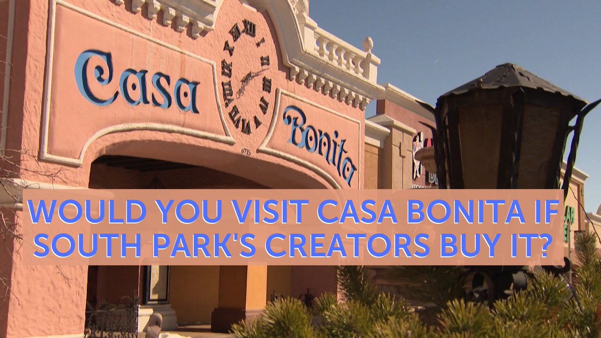 KRDO_13's tweet photo. According to an exclusive interview with The Hollywood Reporter, "South Park" creators Trey Parker and Matt Stone are trying to buy Casa Bonita. Parker said they would make the food better and make Black Bart's Cave bigger. https://t.co/G9Z2iYj2Ak
