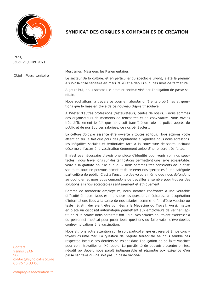 ciesdecreation's tweet image. Le SCC adresse aux Parlementaires un courrier sur l'application du Passe Sanitaire et divers problématiques qu'il pose pour nos adhérents et pour le secteur : cf. zcu.io/1b1N  #passesanitaire #culture #spectaclevivant