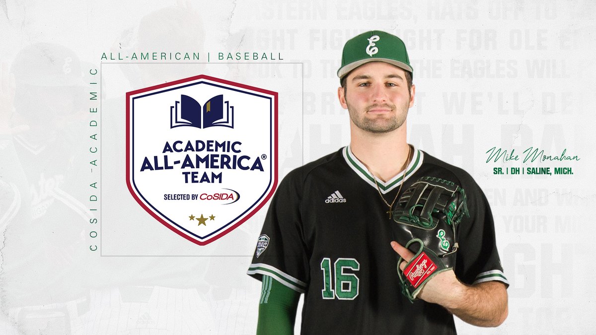 EMU_Baseball's tweet photo. 🚨𝘼𝘾𝘼𝘿𝙀𝙈𝙄𝘾 𝘼𝙇𝙇-𝘼𝙈𝙀𝙍𝙄𝘾𝘼𝙉🚨

⚾️ 6⃣th honoree in program history ✅
⚾️ Only @MACSports honoree✅
⚾️A perfect ending to a MAGICAL senior year ✅

Congrats @Mikey_Monahan 🏆 

📰https://t.co/JZJmtKgoM9

#EMUEagles | #EMUBats https://t.co/K9krjWt3Zv