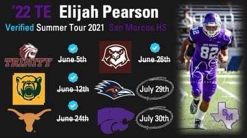 It has been a great summer and I am excited to compete against some of the best players at my position at the <a href="/UTSAFTBL/">UTSA Football 🏈</a> camp on 7/29 and then the <a href="/KStateFB/">K-State Football</a> camp on 7/30. Back-to-backs to close out the summer tour with trip to Manhattan, KS. #RecruitSanMarcos #TheProcess #ME