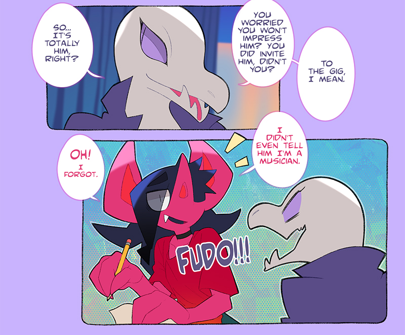 Fudo & Casper 10: Musical Muse (1/2)
Yes I'm really doing it. Fudo's a musician. I don't think you realise just how far I'm going with the self-indulgence. I'm drunk with power. There's no stopping me now.
#comic #webcomic #fudo #casper #pokemon 