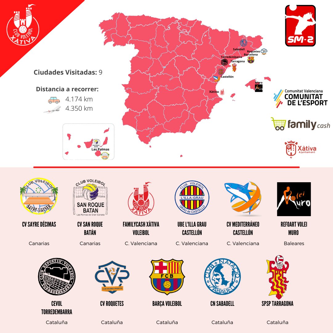 🏐 TEMPORADA 2021/22 🏐 

🙋🏻‍♂️Esos serán los equipos de Superliga II Cat. Masculina: 

<a href="/CVSayreMayserGC/">Club Voleibol Sayre Mayser Gran Canaria</a>
<a href="/voleysanroque/">Club Voleibol San Roque - Batán</a>
<a href="/LIllaGrau/">CV L'Illa-Grau</a>
<a href="/mediterraneo555/">@CVMediterraneo</a>
#ClubVoleiMuro
<a href="/Cevol_tdb/">Cevol Torredembarra</a>
<a href="/cv_roquetes/">Club Voleibol Roquetes</a>
<a href="/FCBVoleibol_/">Barça Voleibol</a>
#CNSabadell
<a href="/cvspsp/">CV SPiSP OFICIAL</a>

Os dejamos el mapa con la localización de los clubes! 🚐💨✈