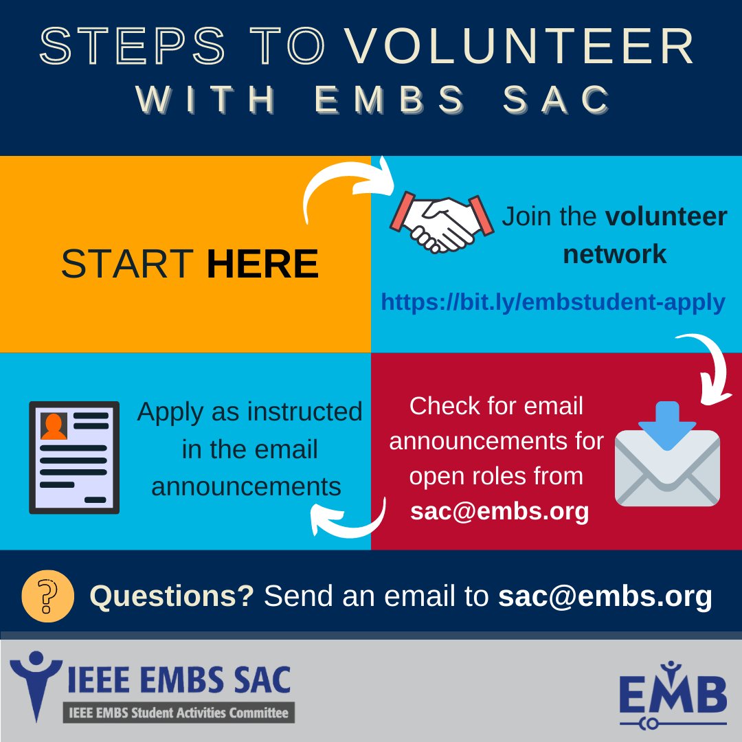 IEEEembs's tweet photo. Start #volunteering and become a part of the IEEE Engineering in Medicine and Biology Society Student Activities Committee today. Volunteer today! https://t.co/WqSZVjwwZp #embssac #embsstudents #embsvolunteer #embsfamily #embsopportunity #IEEESAC https://t.co/N2MaKT0rzt