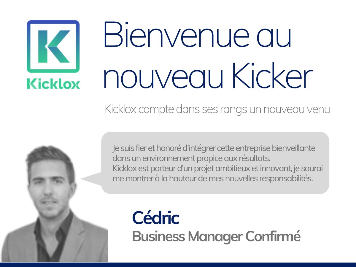 Hello 👋
Nous vous présentons Cédric Crémieux, nouveau Kicker !
Nous te souhaitons la bienvenue et espérons t'intégrer de la meilleure façon qui soit 😊