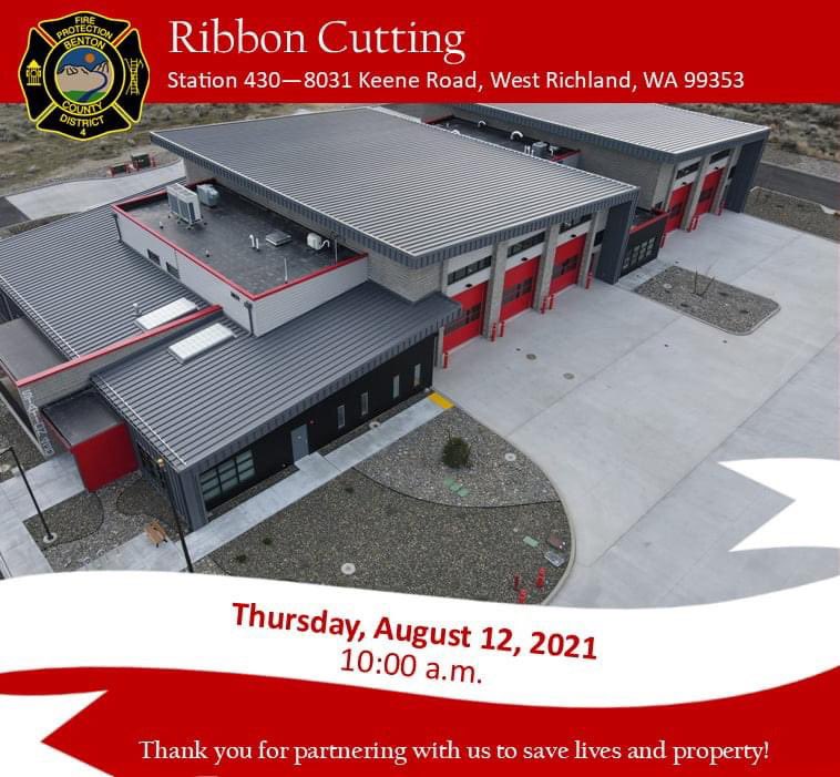 Join us to celebrate the opening of our newest station since 1997! Voters approved a 20-year bond to fund and equip a new fire station in 2018.

Thursday, August 12, 2021 at 10:00 a.m. - 8031 Keene Road, West Richland, WA 99353.