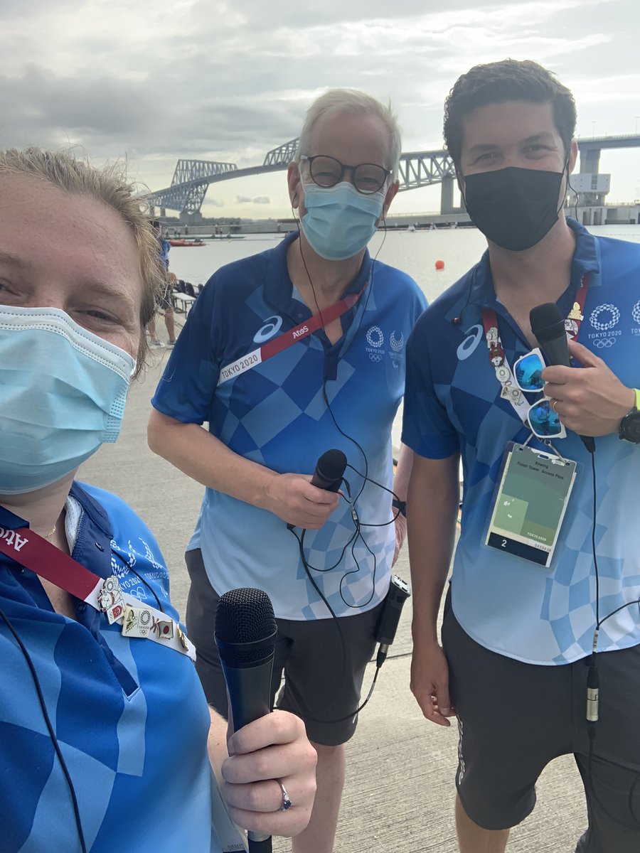 Last day today. It’s been an absolute pleasure to work with the best in the business <a href="/PDOHanlon/">Peter O'Hanlon</a> &amp; <a href="/voiceofrowing/">Robert Treharne Jones</a> . Thanks for looking after me. Let’s smash this final day of #rowing at #Tokyo2020 

I ride with the M1x and M8+ medal finals.