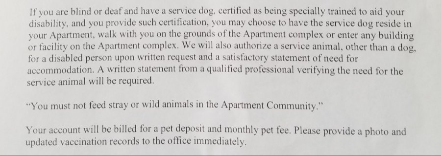 CplLittleFoot's tweet image. Can you identify what is illegal about this notice? This is a letter from a housing provider located in the U.S. #Discrimination #DisabilityVisbility #DisabledRights #HumanRights #DisabilityPrideMonth #Ableism #MakeAbleistsUncomfortable #MedTwitter #LawTwitter #Advocacy #DisCo