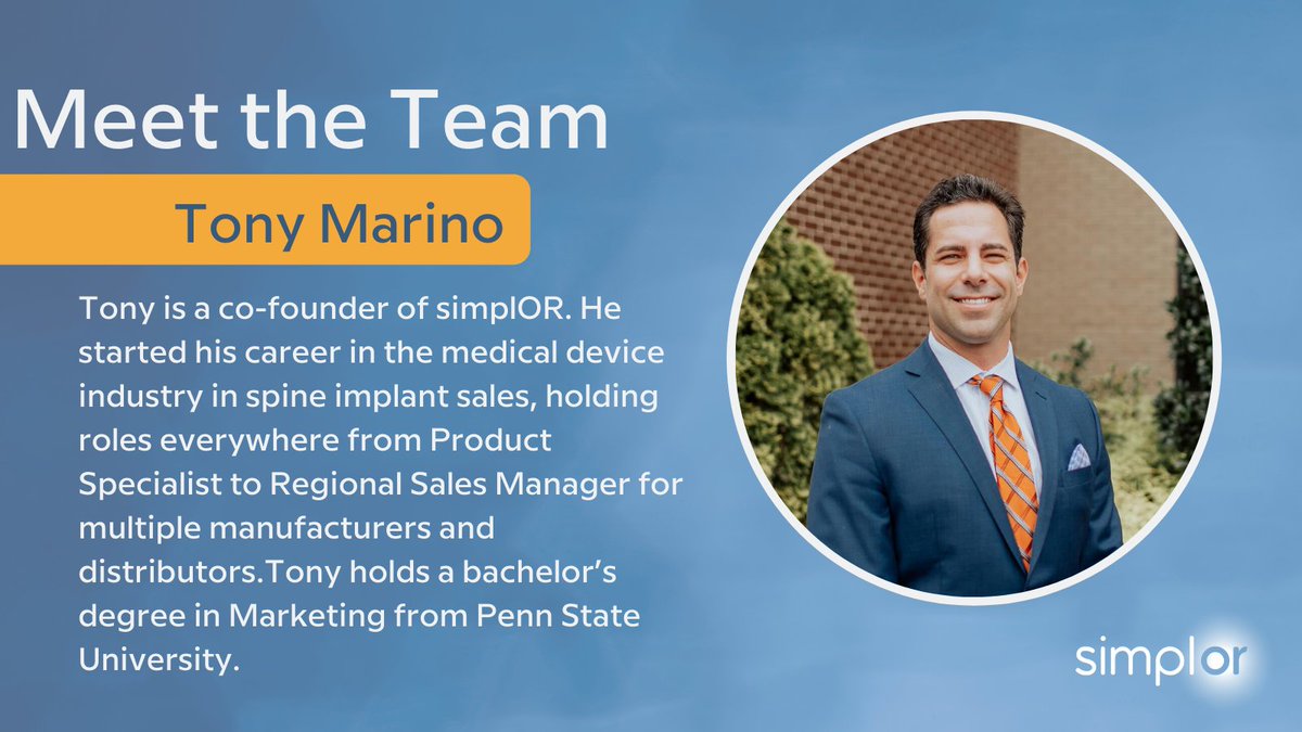 simplOR_'s tweet image. Meet Tony! Tony lives by the motto, “Just because that's the way it’s always been done, doesn't mean it’s the best way to do it.” He is motivated to continue challenging and innovating the status quo of how sales reps and hospitals work together.  

#simplOR #healthcare