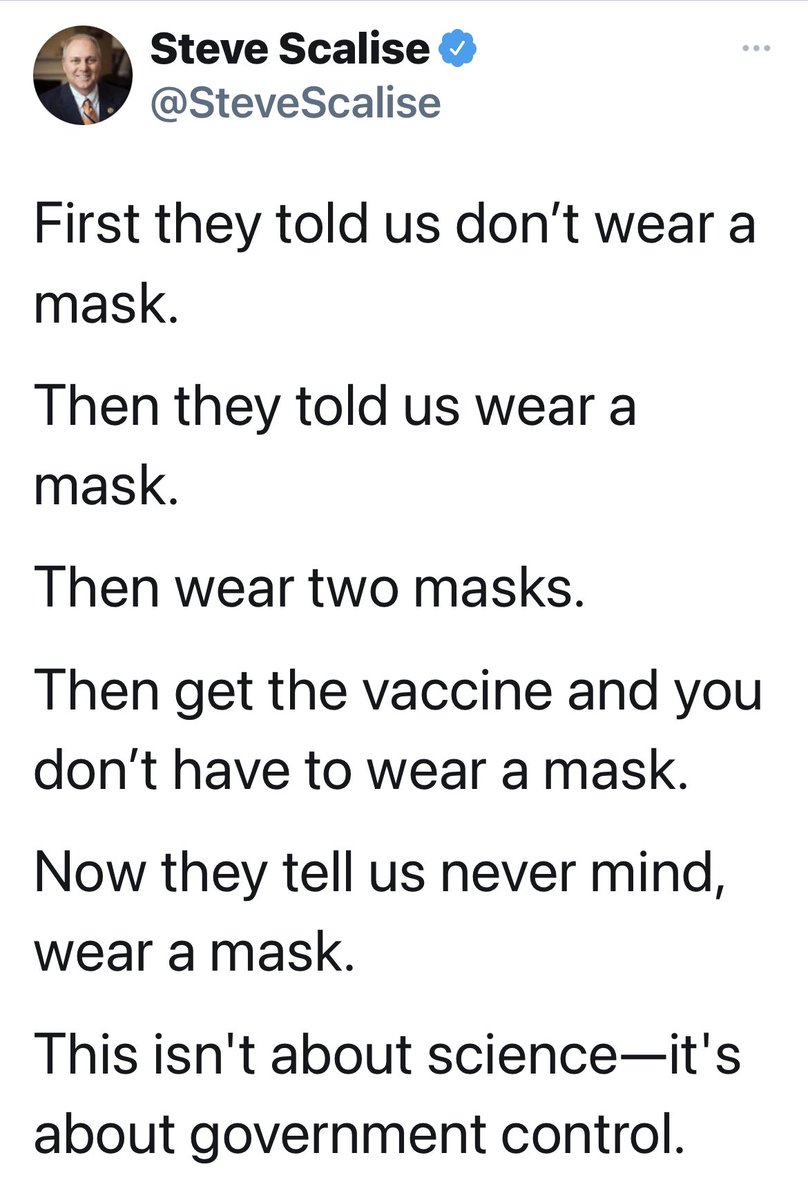 The tragic irony is that changing guidance on masks is ALL ABOUT the SCIENCE. Facts change. First they told us to wear winter coats and then six months later they told us to wear shorts.