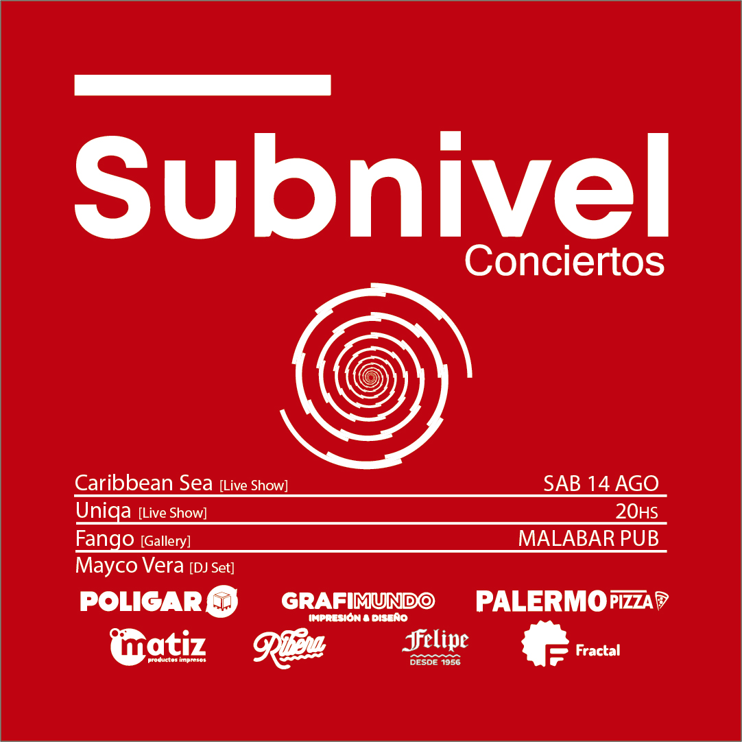 SubnivelDiscos's tweet photo. 🧷 Sábado 14/8 Subnivel Discos presenta la cuarta edición de Subnivel Conciertos, el ciclo organizado en Malabar circo pub 📌
📍 En esta ocasión Caribbean Sea Y Uniqa que también 
Musicaliza la noche Mayco Vera. Instala Galeria Fango, sorteos, y demas! 20 hs CAPACIDAD LIMITADA https://t.co/WTC5pCtfdl
