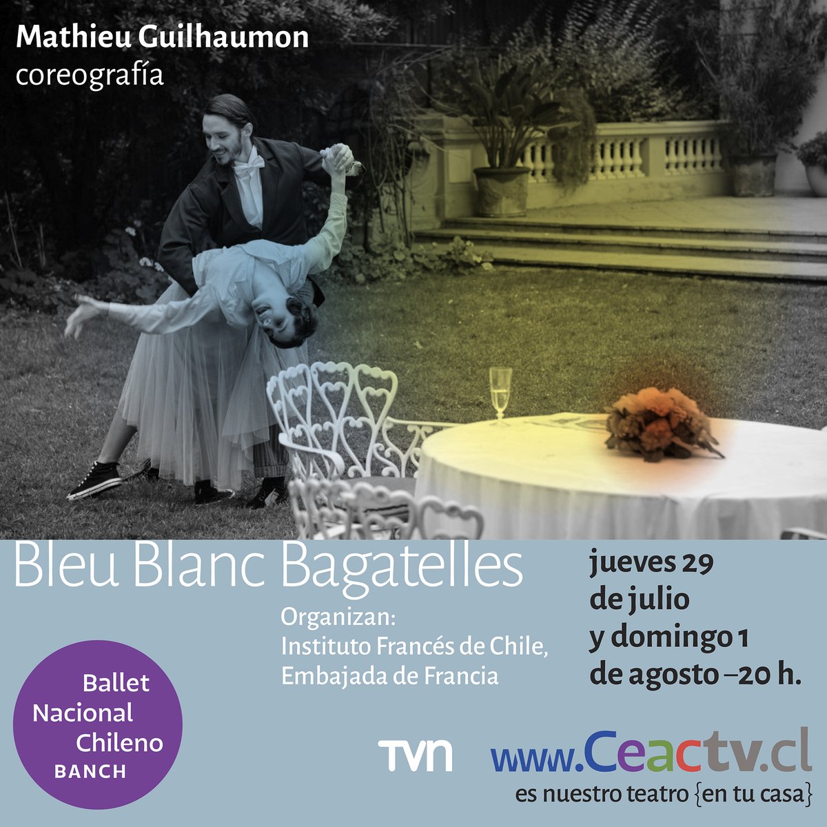 ceac_uchile's tweet photo. Te recordamos que hoy a las 20:00 hrs. podrás ver y disfrutar del
@BanchUChile con "Bleu Blanc Bagatelles”
Dirección artística y coreografía: Mathieu Guilhaumon 
Organizan: @institutfran  @ambafrancecl
Fotografía:  @gonrp

Te esperamos en https://t.co/oueK1bY1T6 https://t.co/dN9rNUbjVH